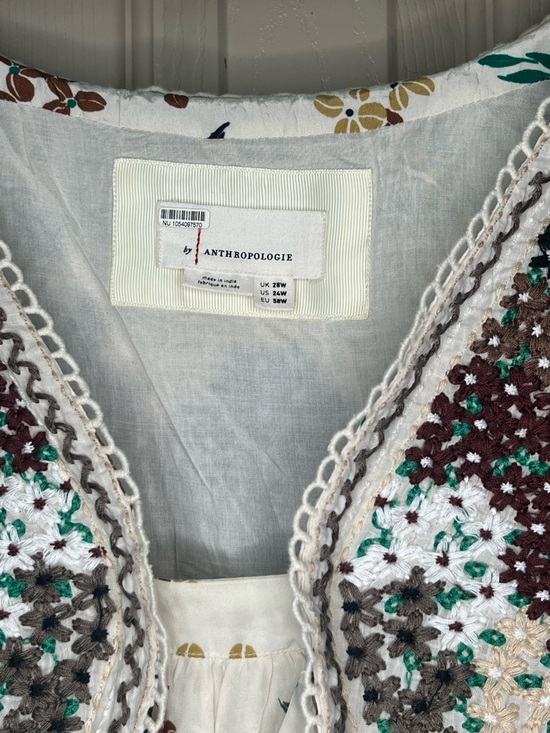 Anthropologie 24W Printed V-Neck Maxi Dress floral crochet bodice ivory, boho - Picture 10 of 10